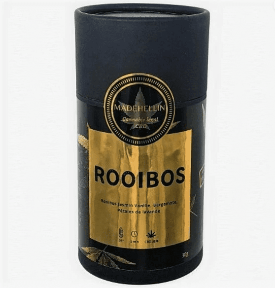 Rooibos 30% de CBD Jasmin vanille, bergamote, pétales de lavande.